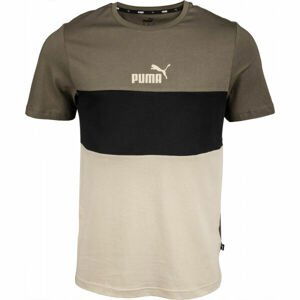 Puma ESS COLORBLOCK TEE Pánske tričko, khaki, veľkosť M
