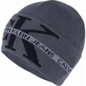 Calvin Klein MONOGRAM COTTON TAPE BEANIE tmavo sivá UNI - Zimná čiapka