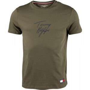 Tommy Hilfiger CN SS TEE LOGO Pánske tričko, kaki, veľkosť M