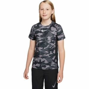 Nike NP DF SS TOP AOP B Chlapčenské tréningové tričko, tmavo sivá, veľkosť L