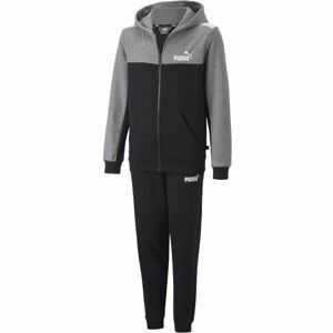 Puma ESS+BLOCK HOODED SUIT FL B Detská  tepláková súprava, čierna, veľkosť 152