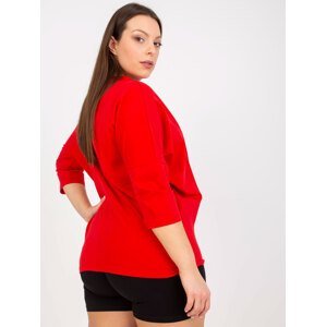 Red cotton blouse plus size with 3/4 sleeves