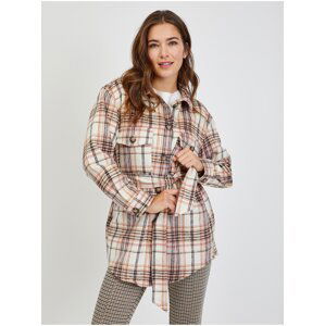 Pink-cream ladies plaid shirt jacket with tie ORSAY - Ladies