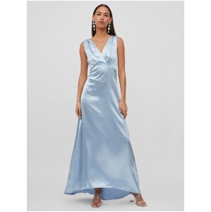 Light blue ladies satin maxi-dresses VILA Sittas - Ladies