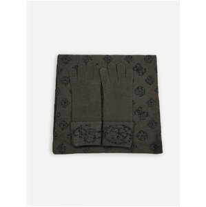 Set of Women's Patterned Gloves and Scarf in Black-Brown Guess - Women