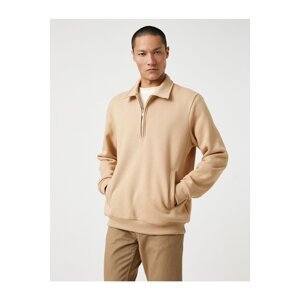 Koton Basic Sweatshirt Standing Collar Half-Zip Long Sleeve with Pockets.