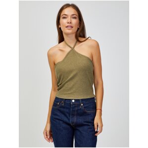 Khaki Ribbed Cropped Tank Top ONLY Emma - Women