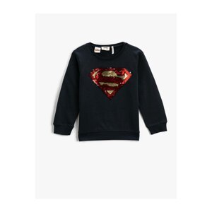 Koton Superman Printed Licensed Sweatshirt Sequin-sequin Embroidered Crew Neck Cotton