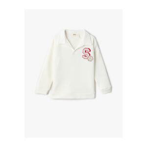 Koton Polo Neck Sweatshirt College Themed Back Printed Long Sleeve