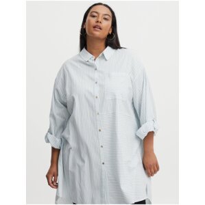 Blue and White Ladies Long Striped Shirt Fransa - Women