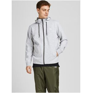 Light Grey Mens Zipped Sweatshirt with Hood Jack & Jones - Men