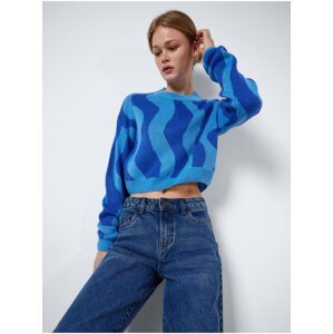 Blue Women Patterned Cropped Sweater Noisy May Cosmic - Women