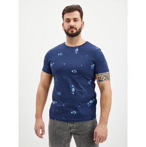 Dark Blue Mens Patterned T-Shirt Blend - Men