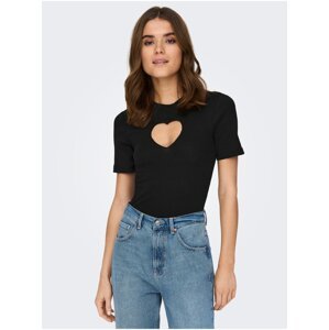 Black Ribbed T-Shirt with Decorative Neckline ONLY Randi - Women