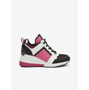 Black and Pink Women's Gusset Leather Sneakers Michael Kors Georgia - Women