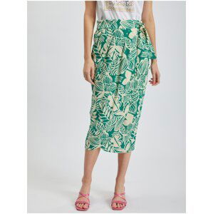 Orsay Cream-Green Ladies Patterned Wrap Midi Skirt with Linen - Women