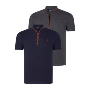 DUAL SET T8571 DEWBERRY ZIPPERED MENS T-SHIRT-ANTHRACITE-LACQUER BLUE