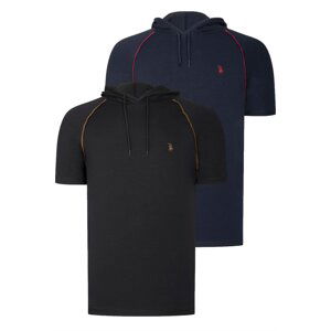 DUAL SET T8570 DEWBERRY HOODED MENS T-SHIRT-BLACK-NAVY BLUE