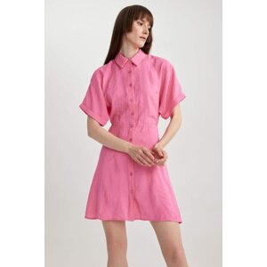 DEFACTO Shirt Collar Modal Bat Sleeve Mini Short Sleeve Dress