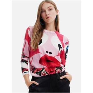 Red-pink Desigual Sweet-Lacr Women's Patterned Sweater - Womens