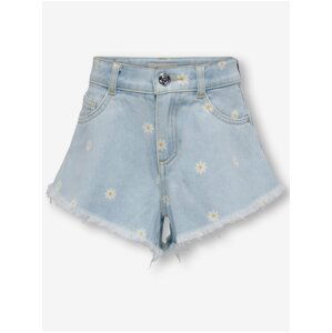 Light Blue Girly Floral Denim Shorts ONLY Chiara - Girls