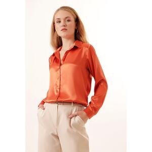 Bigdart 3964 Lightly Flowy Satin Shirt - Orange