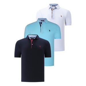 TRIPLE SET T8582 DEWBERRY MENS T-SHIRT-NAVY BLUE-WHITE-CYAN