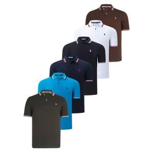 SIX SET T8594 DEWBERRY MENS T-SHIRT-BLACK-WHITE-NAVY BLUE-KHAKI-BLUE-BLUE-BROWN