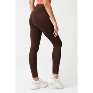 LOS OJOS Brown High Waist Stitch Detail Compression Sports Leggings