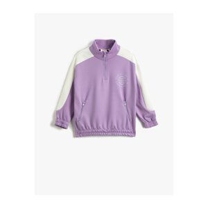 Koton Half-Zip Oversized Sweatshirt Stand-Up Collar with Zipper Pocket Detailed Elastic Cuffs.