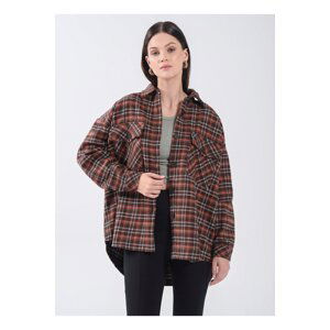 Koton Shirt Collar Plaid Brown Melange Women's Shirt 3wal60012iw