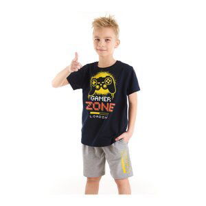 Mushi Zone Boys Black T-shirt Gray Shorts Set