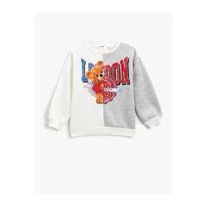 Koton College Theme Teddy Bear Printed Sweatshirt Color Contrast Crew Neck