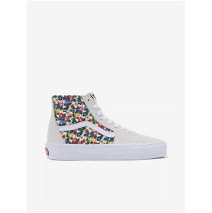 Cream Women's Flowered Leather Sneakers VANS UA SK8-Hi Tapered - Women