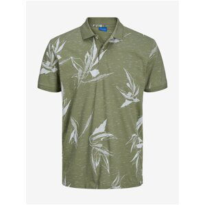 Green Mens Patterned Polo T-Shirt Jack & Jones Rayon - Men