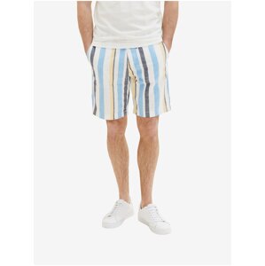 Tom Tailor White and Blue Mens Striped Shorts - Men