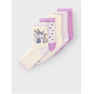 name it Set of five pairs of girls' socks in light pink and light yellow - Girls