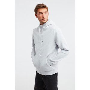 GRIMELANGE Core Men's Zipper High Collar Hooded Drawstring Fleece Light Gray Sweatshirt