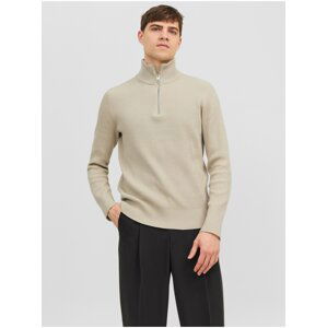 Beige Mens Ribbed Sweater Jack & Jones Perfect - Men