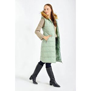 Bigdart 10233 Hooded Fur Puffer Vest - Mint