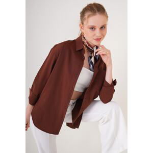 Bigdart 3952 Buttoned Back Boyfriend Shirt - Brown