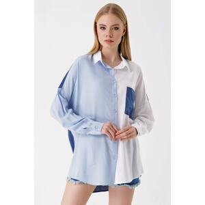 Bigdart 3904 Color Block Oversize Shirt - Blue