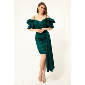 Lafaba Women's Emerald Green Thin Strap Tailed Evening Dress