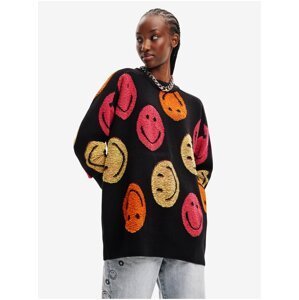 Black Women Patterned Oversize Sweater Desigual Smiley - Women