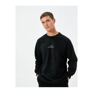 Koton Fleece Sweatshirt Slogan Embroidered Crew Neck Long Sleeve