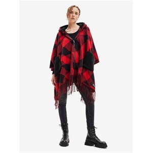 Black and Red Checkys Checkys Womens Poncho Desigual Checkys Arenal/Zipper - Ladies