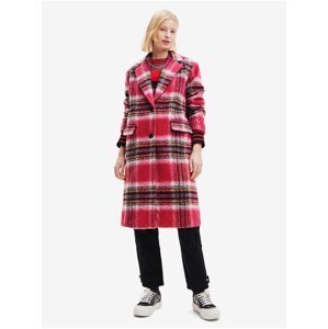 Women's pink plaid coat with wool Desigual Tommy - Women