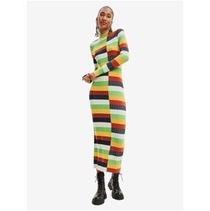 Yellow-Green Womens Sweater Striped Dress Desigual Sico - Women