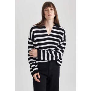 DEFACTO Regular Fit Polo Collar Striped Pullover