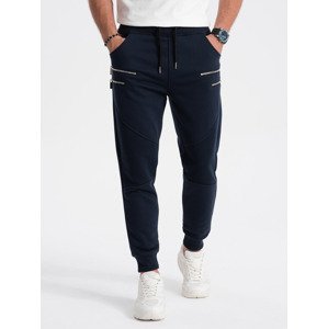 Ombre Men's sweatpants with decorative zippers - navy blue